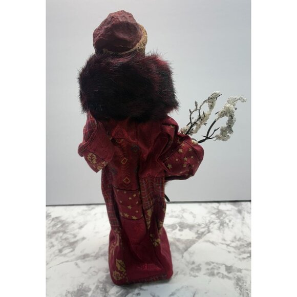 Folk Art Santa Claus Christmas Figurine Patchwork Robe with Faux Fur Trim - Picture 2 of 10